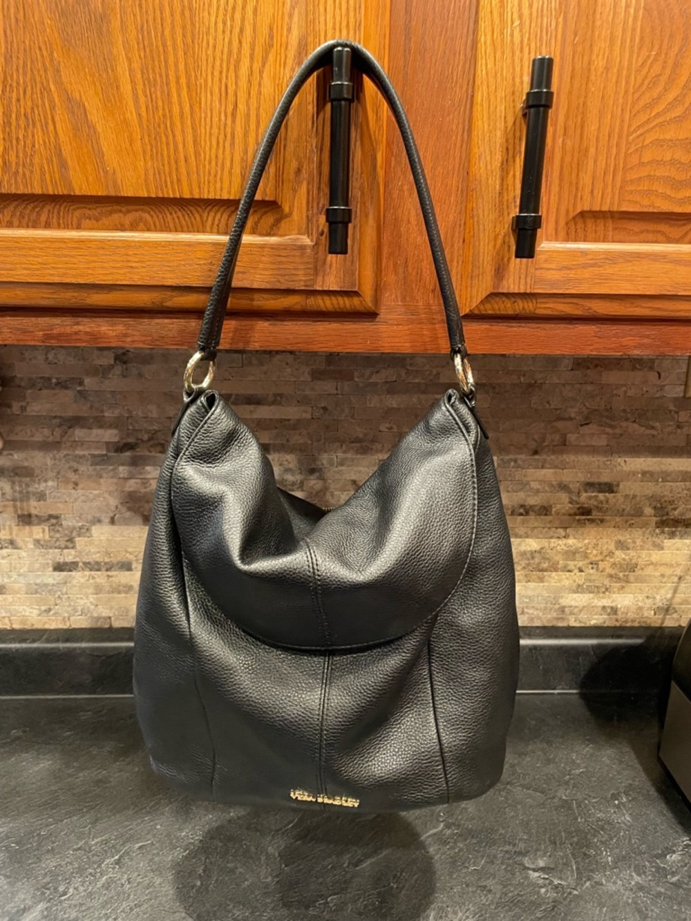 Vera Bradley Black Pebbled Leather Hobo Shoulder Bag